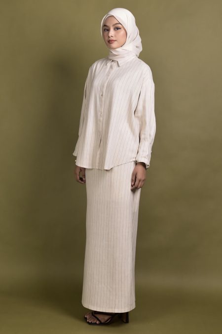 Hani Stripe Set with Skirt in Beige